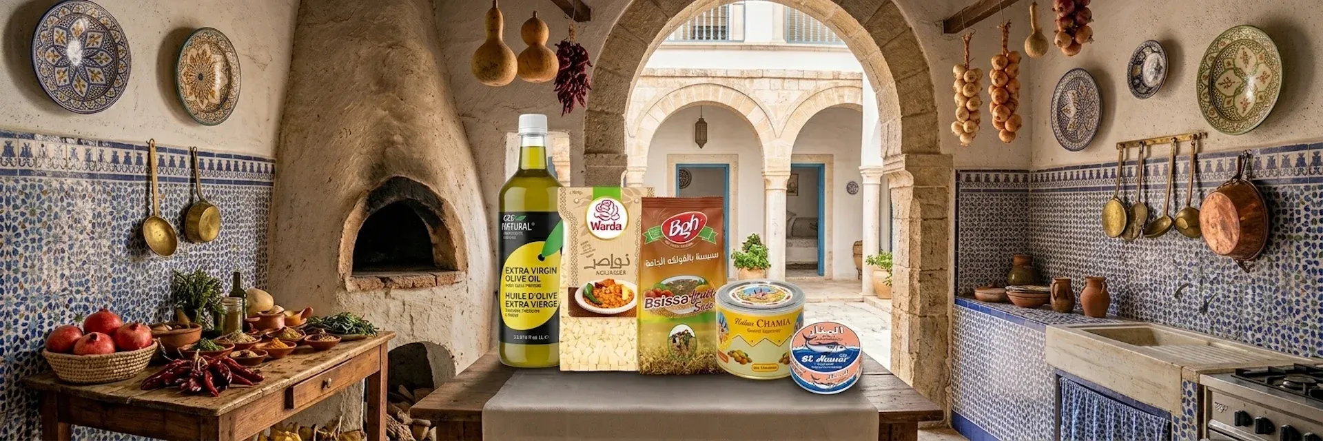 Sélection de produits alimentaires tunisiens traditionnels